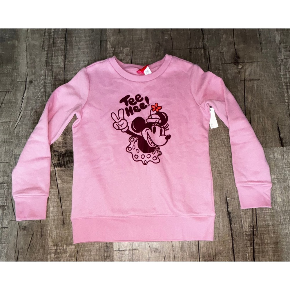 Disney Amazon Essentials Girls Pink Minnie Mouse Tee Hee Sweatshirt L 9
